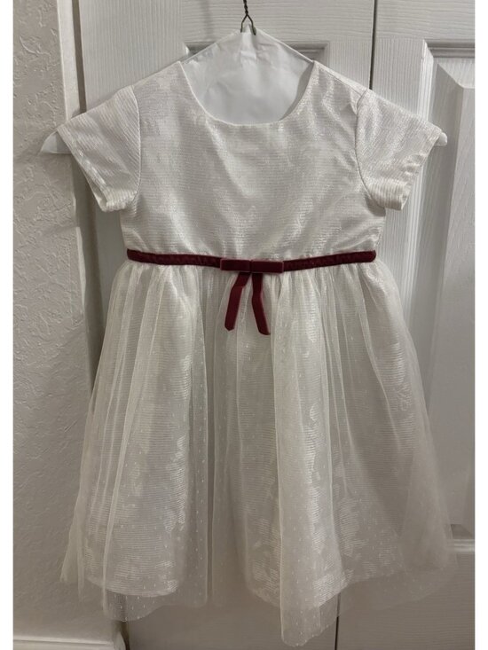 Toughskins Other - Toughskins Formal Holiday White With Burgundy Ribbon Girls Dress Size 4T